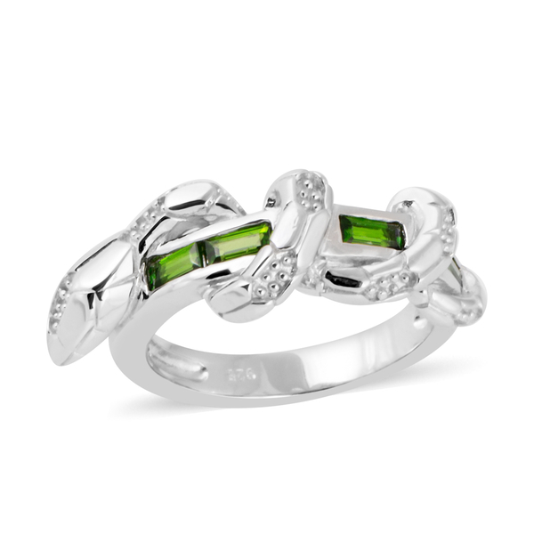 3.20 Ct  Diopside Snake Ring in Rhodium Plated Silver 6.11 Grams