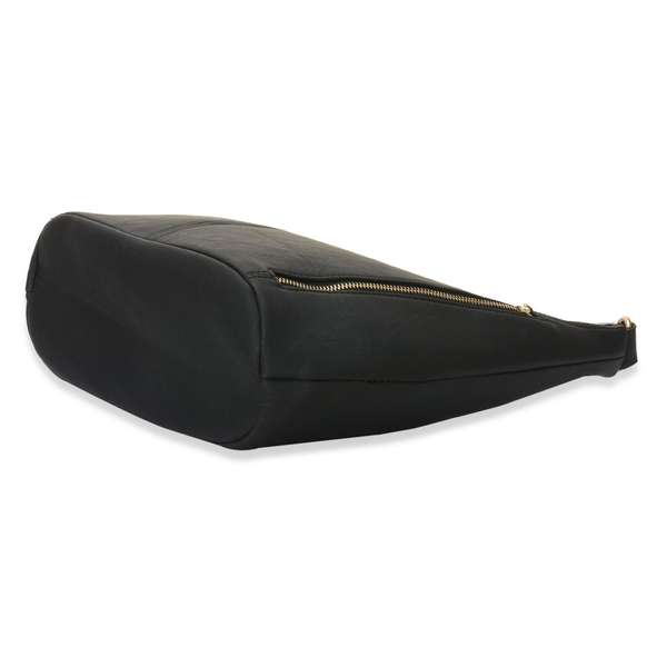 Black Colour Hand Bag with Three External Zipper Pocket (Size 16x4x9 inch)