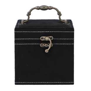 Black Velvet 3 layer jewelry box with mirror vintage style handle and lock