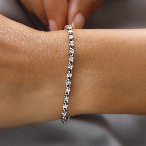Diamond Tennis Bracelet (Size - 7.5) with Lobster Clasp in Platinum Overlay Sterling Silver 0.25 Ct, Silver Wt. 7.54 Gms