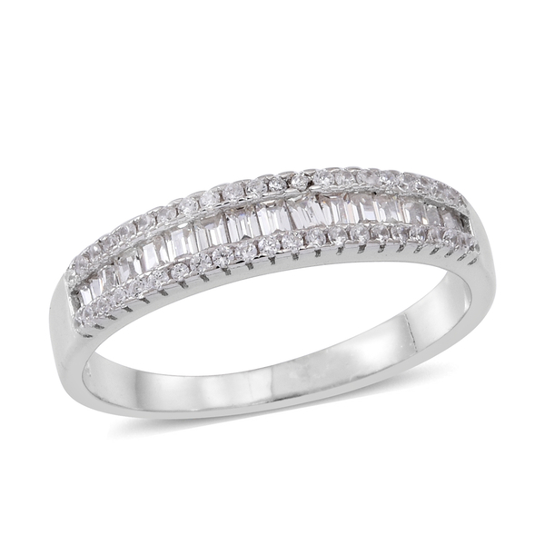 ELANZA AAA Simulated Diamond (Bgt) Ring in Rhodium Plated Sterling Silver