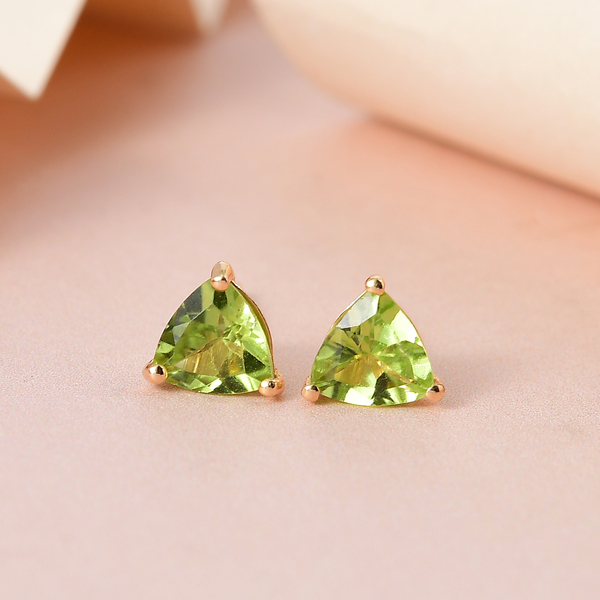 Hebei Peridot Stud Earrings (With Push Back)in 14K Gold Overlay Sterling Silver 1.50 Ct