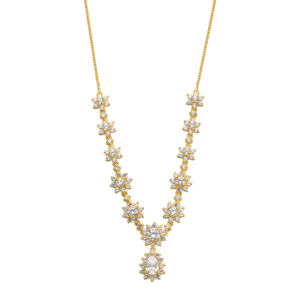 Lustro Stella - 14K Gold Overlay Sterling Silver (Pear) Necklace (Size 18) Made with Finest CZ 5.590