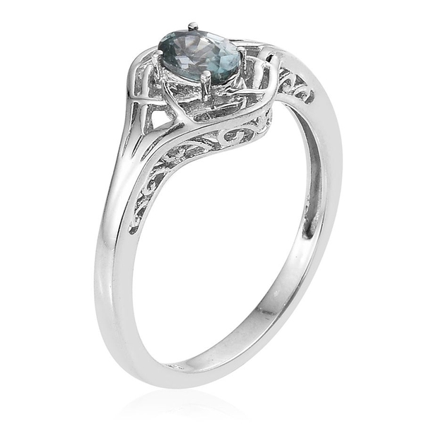 AA Natural Cambodian Blue Zircon (Ovl) Solitaire Ring in Platinum Overlay Sterling Silver 1.000 Ct.