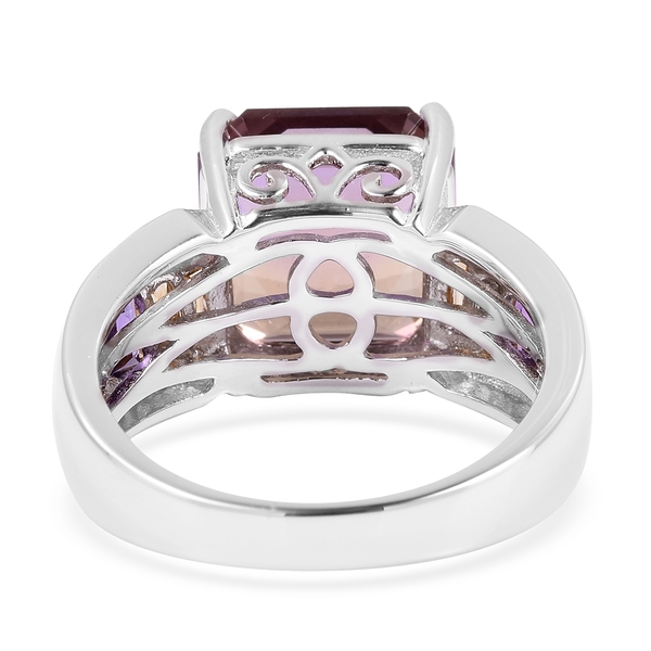 Limited Edition- Anahi Ametrine ( Very Rare Asscher Cut-10.00 Ct), Amethyst, Citrine and Natural White Cambodian Zircon Ring in Rhodium Overlay Sterling Silver 10.965 Ct,