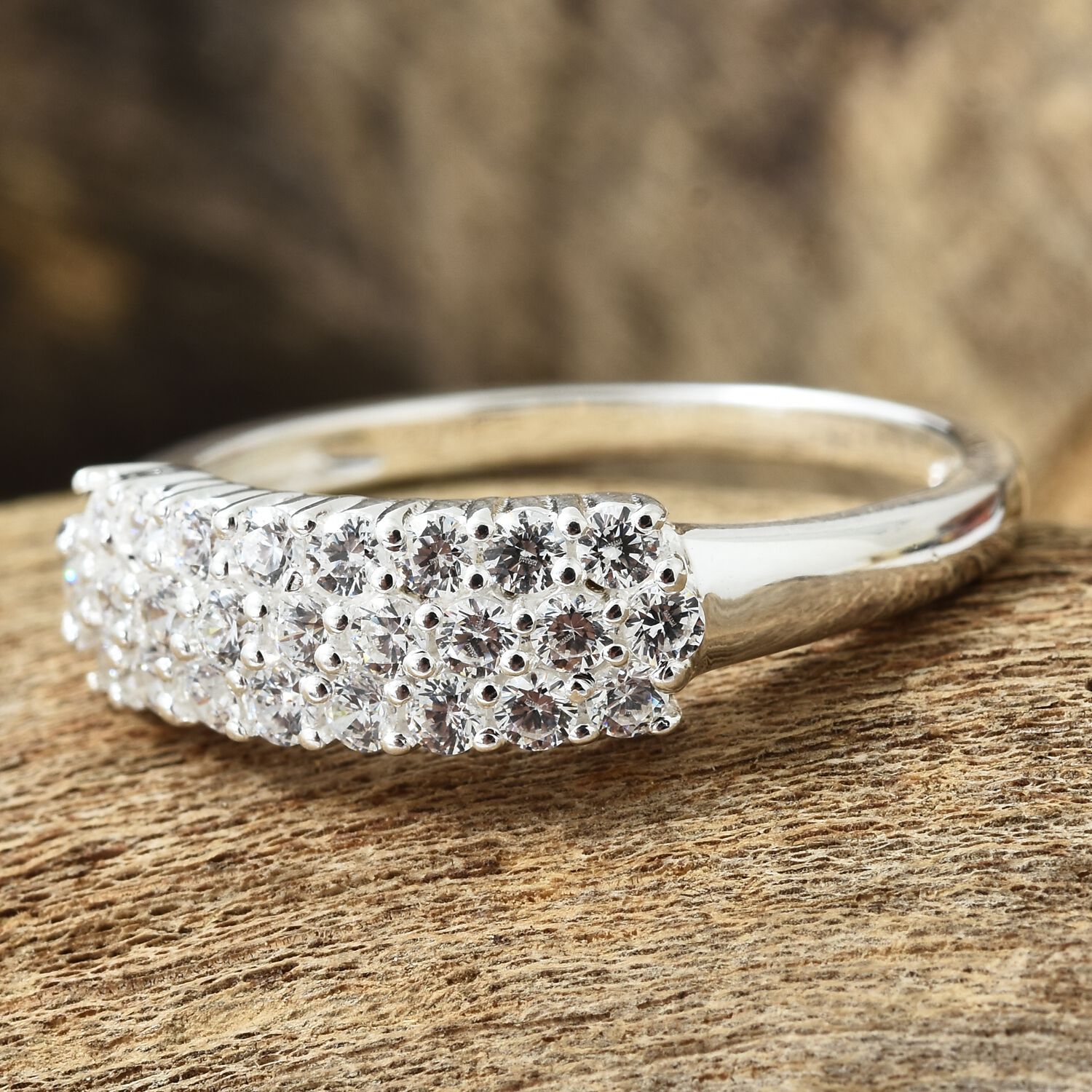 J Francis Sterling Silver (Rnd) Cluster Ring Made with Finest CZ