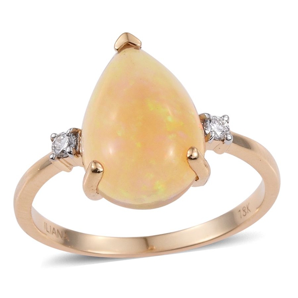 ILIANA 18K Y Gold AAA Ethiopian Welo Opal (Pear 4.15 Ct), Diamond Ring 4.250 Ct.