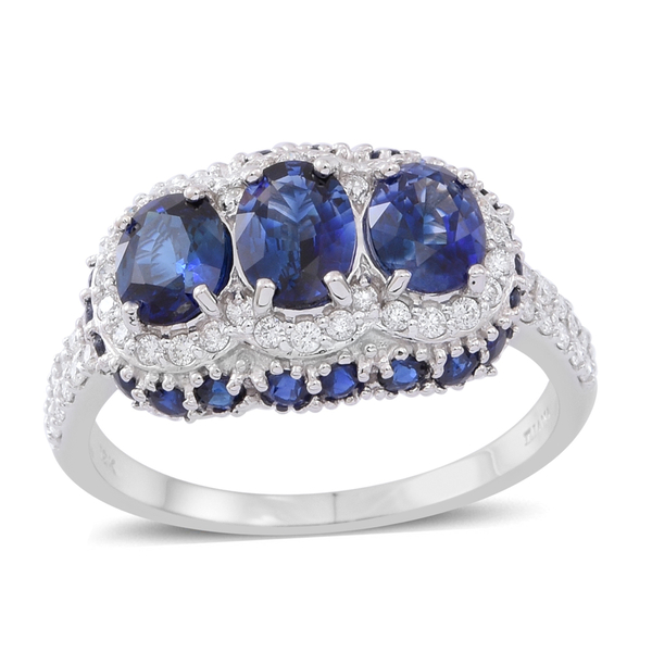 ILIANA 18K W Gold AAAA Ceylon Sapphire (Ovl), Diamond (SI-GH) Ring 4.150 Ct.