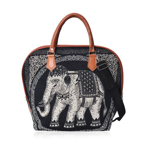 Elephant Pattern Tote Bag with Detachable Shoulder Strap and Zipper Closure Size 42x38x20 Cm in ...