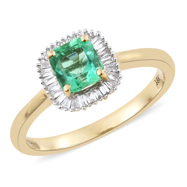 ILIANA 1.15 Ct AAA Boyaca Colombian Emerald and Diamond Halo Ring in 18K Gold