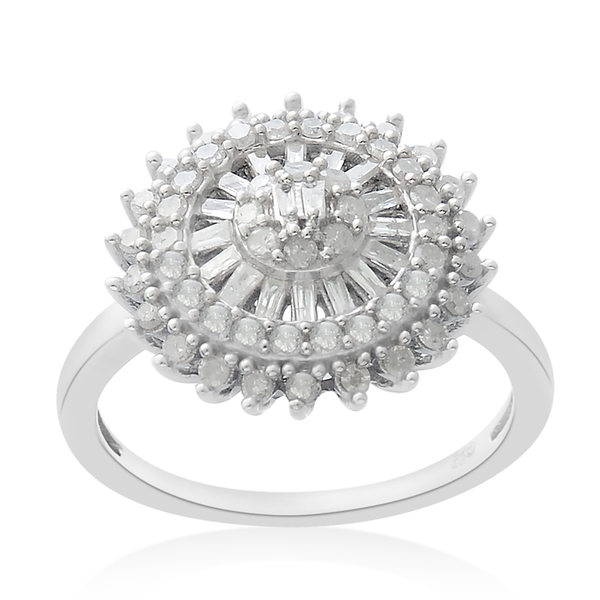 1 Carat Diamond Cluster Ring in Platinum Plated Sterling Silver