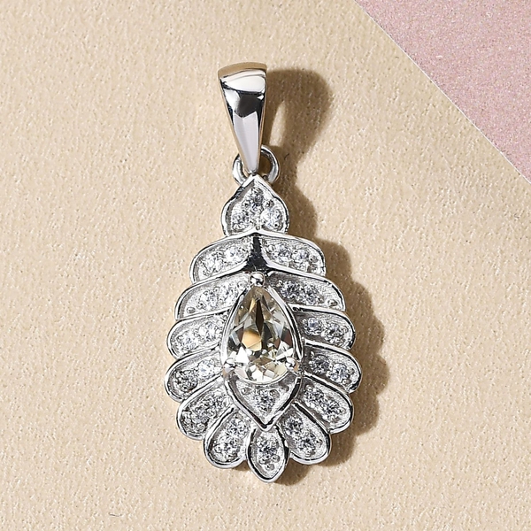 Turkizite and Natural Cambodian Zircon Pendant in Platinum Overlay Sterling Silver 0.73 Ct.