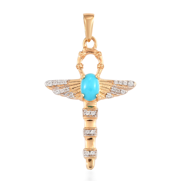 Arizona Sleeping Beauty Turquoise and Natural Cambodian Zircon Pendant in 14K Gold Overlay Sterling 