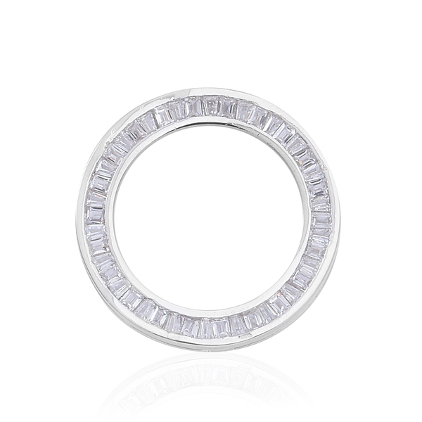 ELANZA AAA Simulated Diamond (Bgt) Circle Pendant in Rhodium Plated Sterling Silver