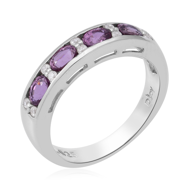 Natural Lavender Sapphire and Natural Cambodian Zircon Ring in Rhodium Overlay Sterling Silver 1.24 Ct.