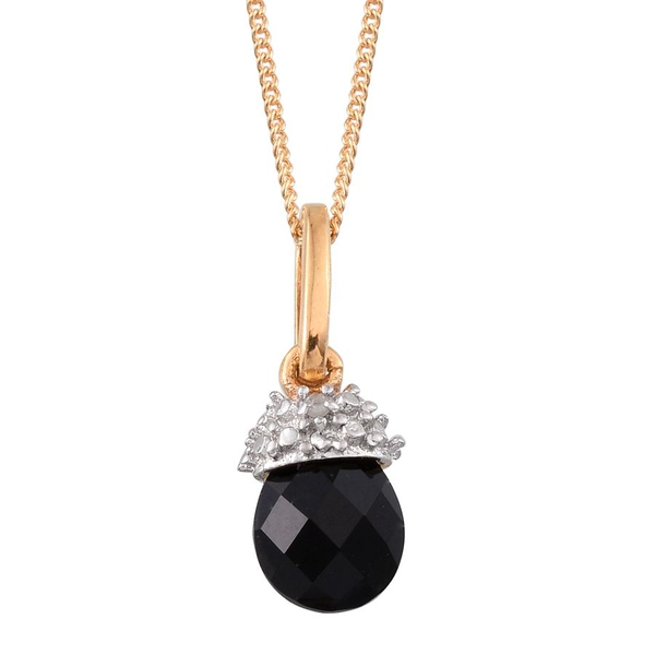 Briolitte Cut Black Onyx and Diamond Pendant With Chain in 14K Gold Overlay Sterling Silver 1.520 Ct