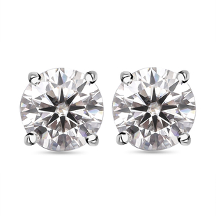 Moissanite Stud Earrings ( With Push Back) in Rhodium Overlay Sterling Silver 3.00 Ct.
