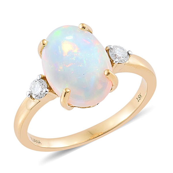 ILIANA 18K Y Gold AAA Ethiopian Welo Opal (Ovl 3.25 Ct), Diamond (SI- G-H) Ring 3.500 Ct.
