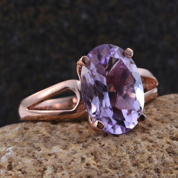 AA Rose De France Amethyst (Ovl) Solitaire Ring in Rose Gold Overlay Sterling Silver 5.000 Ct.