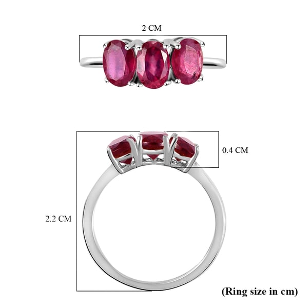 African Ruby (FF) Trilogy Ring in Platinum Overlay Sterling Silver 2.09 Ct.