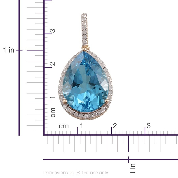 9K Y Gold Electric Swiss Blue Topaz (Pear 13.25 Ct), Diamond Pendant 13.650 Ct.