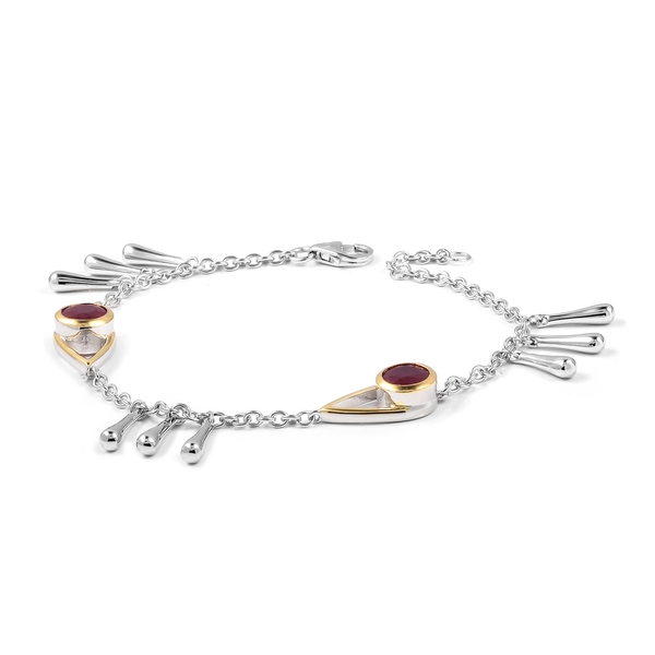 LucyQ - Open Drip Collection - African Ruby (Rnd) Rhodium and Gold Overlay Sterling Silver Bracelet (Size 7.5) 1.940 Ct, Silver wt 11.46 Gms.