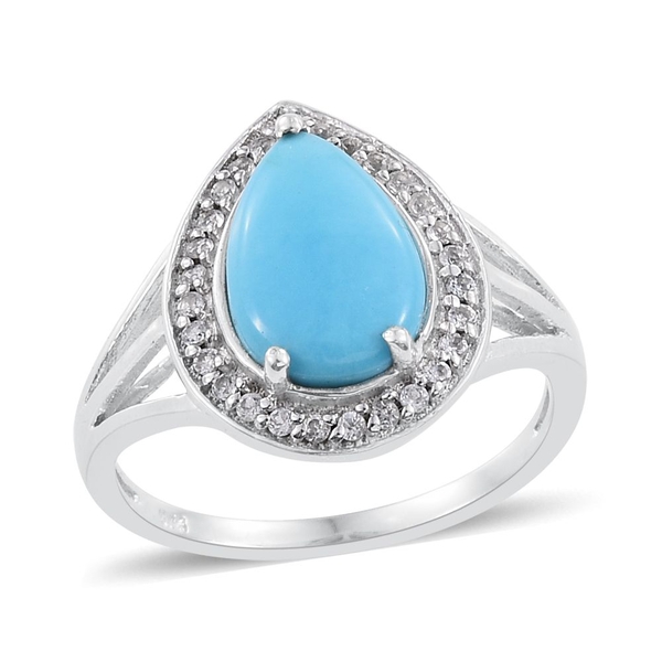 Arizona Sleeping Beauty Turquoise (Pear 3.00 Ct), White Topaz Ring in Platinum Overlay Sterling Silv