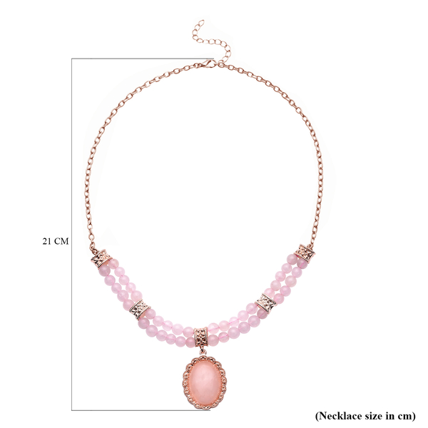 Rose Quartz Necklace (Size -18 With 2 Inch Extender) in Rose Gold Tone 140.50 Ct.