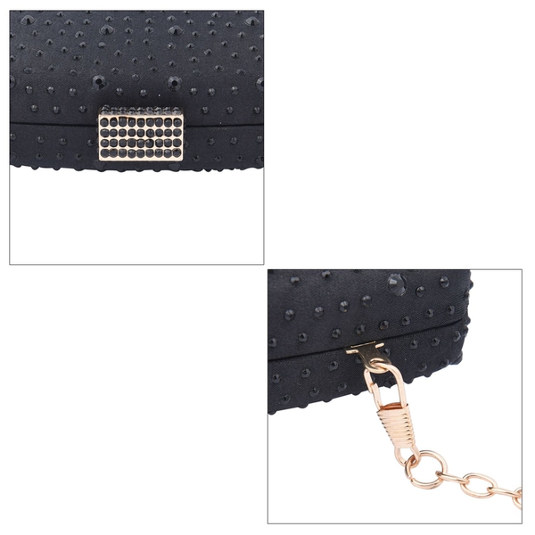 Crystal Decorative Clutch Bag with Long Chain Strap (Size 18x11x3Cm) - Black