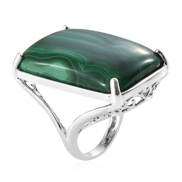 Extremely Rare Size Malachite (Cush 30X20 MM) Ring in Platinum Overlay Sterling Silver 51.000  Ct