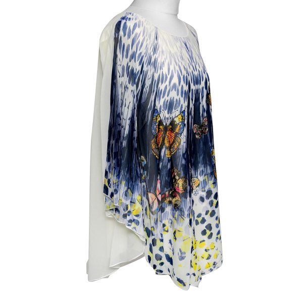 100% Viscose and Cotton Floral and Butterfly Watercolour Print Floaty Chiffon Top (Size:8-16) - Navy
