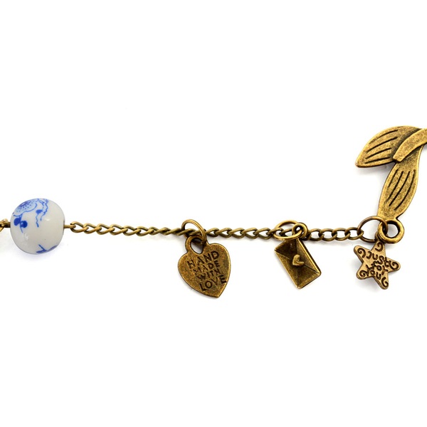Set of  2 - Mermaid and Floral Pattern Bookmark with Ceramic and Multi Style Charm in Goldtone