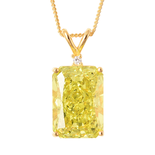 ELANZA Simulated Peridot and Simulated Diamond Pendant With Chain in Yellow Gold Overlay Sterling Si
