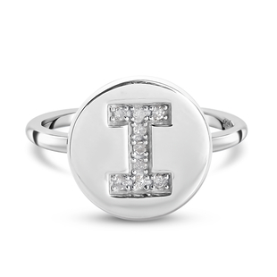 White Diamond Initial-I Ring in Platinum Overlay Sterling Silver