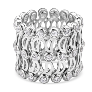 Moissanite Concertina Ring in Rhodium Overlay Sterling Silver