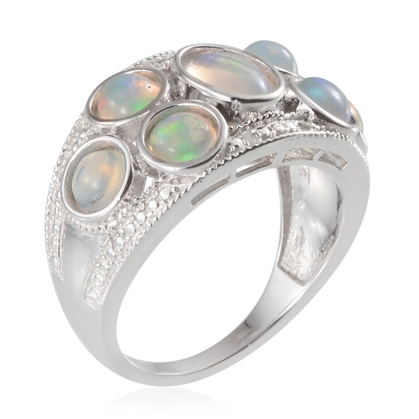 Ethiopian Welo Opal (Ovl 0.75 Ct), Diamond Ring in Platinum Overlay Sterling Silver 2.770 Ct.