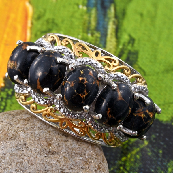 Arizona Mojave Black Turquoise (Ovl) 5 Stone Ring in Platinum and Yellow Gold Overlay Sterling Silver 8.000 Ct.