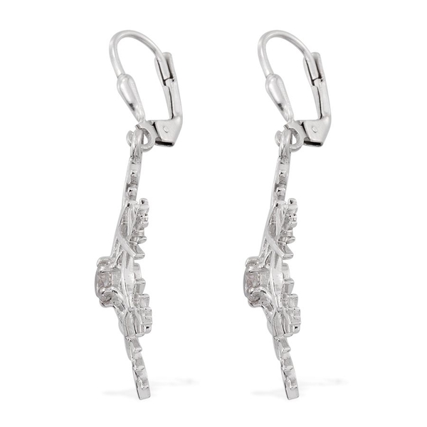 Lustro Stella - Platinum Overlay Sterling Silver (Rnd) Snowflake Lever Back Earrings Made with Finest CZ