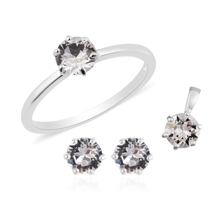 3 Piece Set - Lustro Stella  White Crystal Solitaire Ring, Stud Earrings (with Push Back) and Pendan