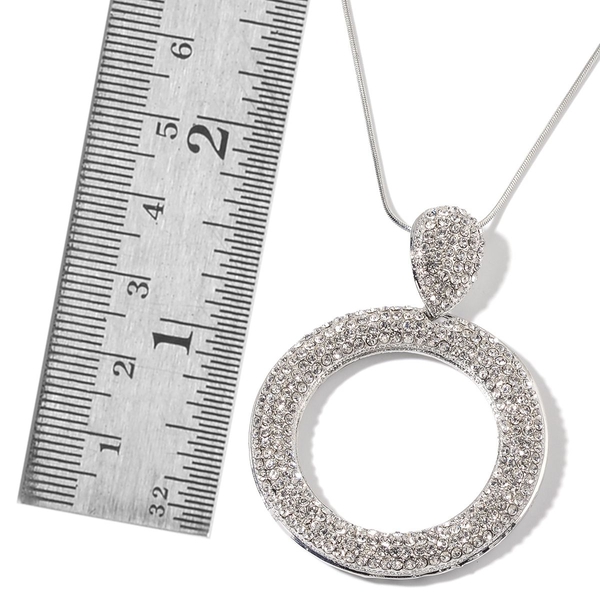 White Austrian Crystal Pendant With Chain in Silver Tone