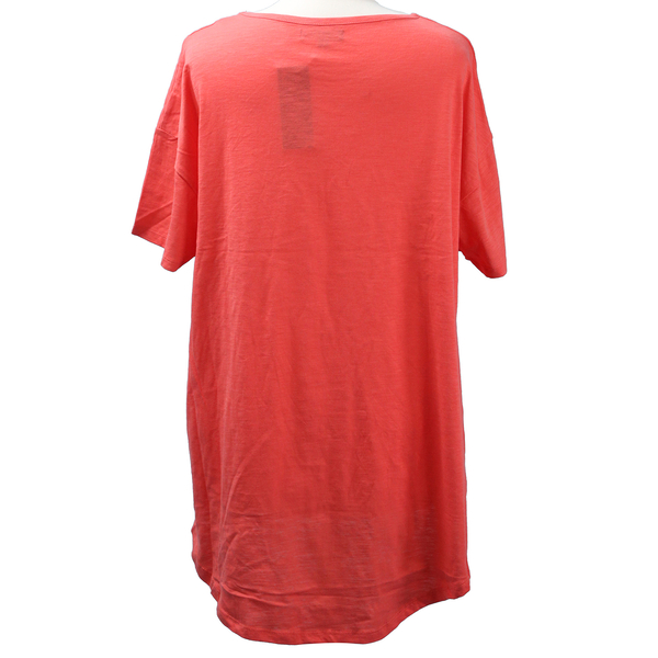 SUGARCRISP 100% Cotton Short Sleeved TShirt with Flower Detail - Hot Coral