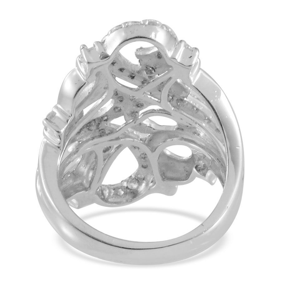 Lustro Stella - Platinum Overlay Sterling Silver (Rnd) Ring Made with Finest CZ