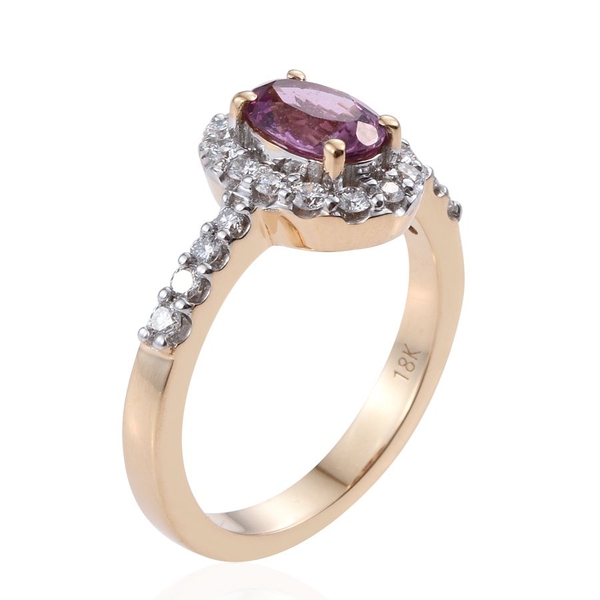 ILIANA 18K Yellow Gold Pink Sapphire, Diamond SI G-H Ring 1.750 Ct.