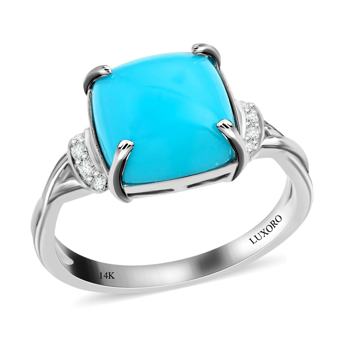 14K White Gold  AAA Sleeping Beauty Turquoise and Diamond Ring 3.20 Ct.