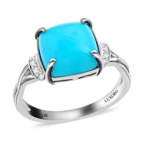 14K White Gold  AAA Sleeping Beauty Turquoise and Diamond Ring 3.20 Ct.