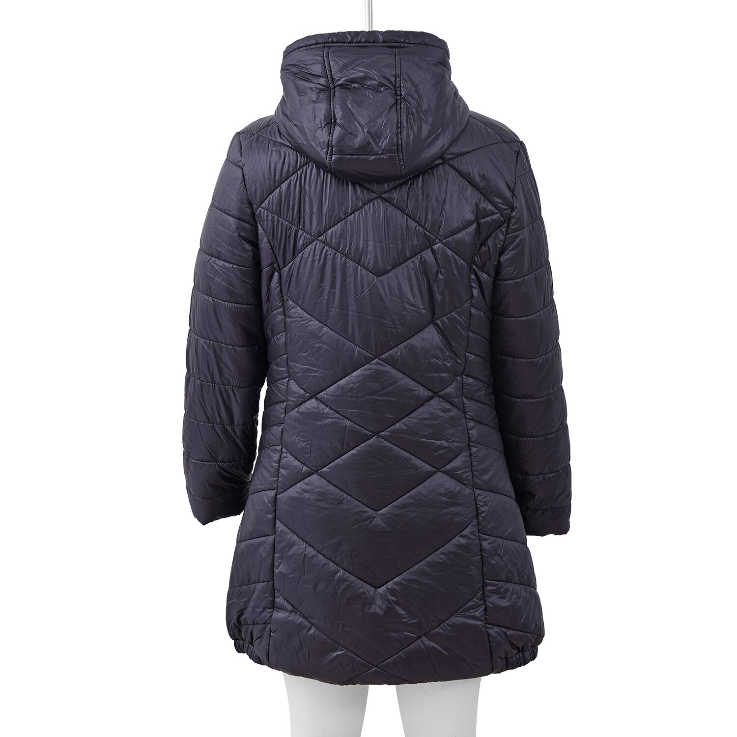 Solid Colour Women Long Puffer Coat with Two Zipper Pockets (Size XL 16 - 18) - Black