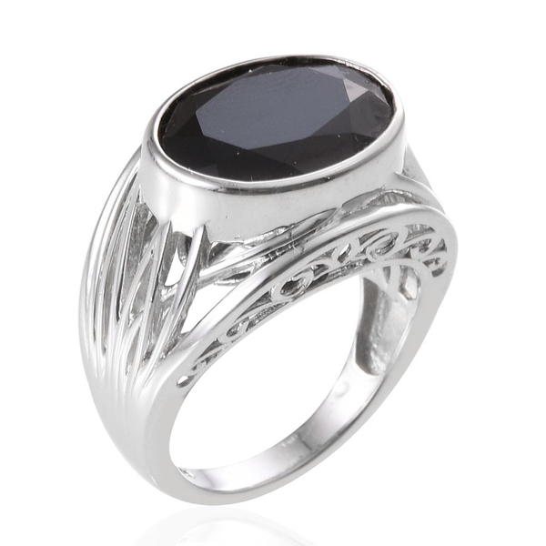 Boi Ploi Black Spinel (Ovl) Solitaire Ring in Platinum Overlay Sterling Silver 9.000 Ct.