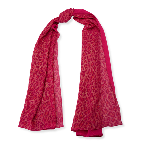 Leopard Pattern Rose Red Colour Scarf (Size 160x70 Cm)