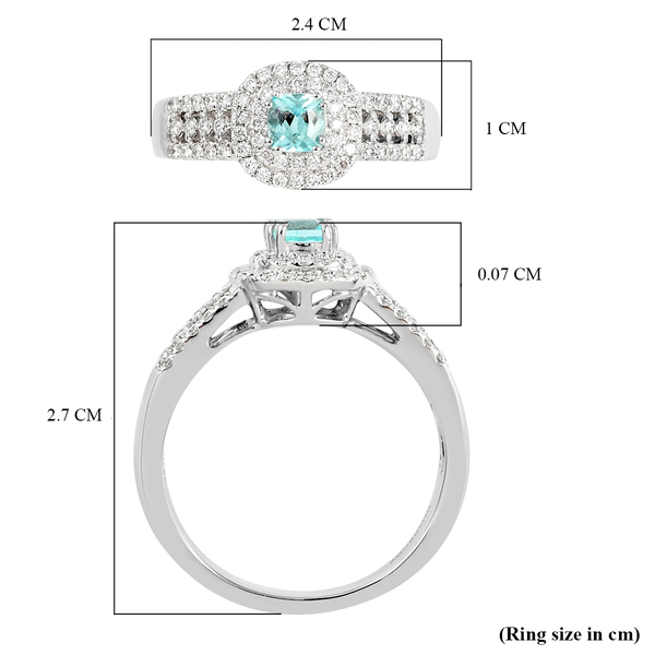 950 Platinum  AAAA  Paraiba Tourmaline   White Diamond  VS Ring 0.75 ct,  Platinum Wt. 7.23 Gms  0.750  Ct.