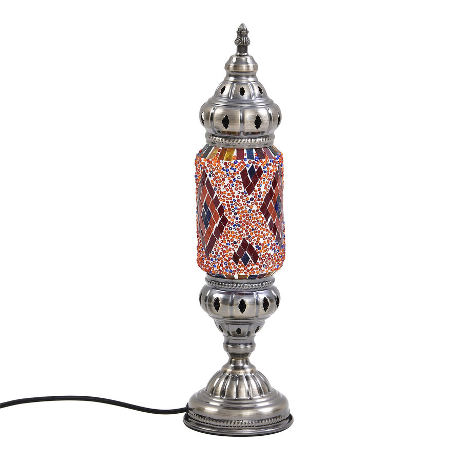 Handmade Turkish Mosaic Table Lamp (Size 13X13x40 Cm) - Red & Multi